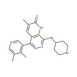 Cc1cncc(-c2cnc(NC3CCNCC3)c3[nH]c(=O)c(C)cc23)c1C ZINC000473120154