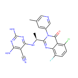 Cc1cncc(-n2c([C@H](C)Nc3nc(N)nc(N)c3C#N)nc3c(F)ccc(Cl)c3c2=O)c1 ZINC000220853169