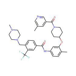 Cc1cncc(C(=O)N2CCC(Oc3cc(NC(=O)c4ccc(CN5CCN(C)CC5)c(C(F)(F)F)c4)ccc3C)CC2)c1 ZINC001772621022