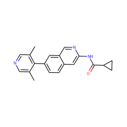 Cc1cncc(C)c1-c1ccc2cc(NC(=O)C3CC3)ncc2c1 ZINC000169700060