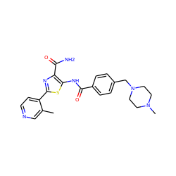 Cc1cnccc1-c1nc(C(N)=O)c(NC(=O)c2ccc(CN3CCN(C)CC3)cc2)s1 ZINC000149916431