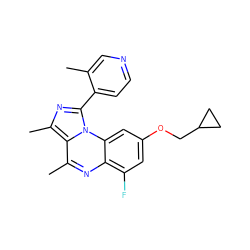 Cc1cnccc1-c1nc(C)c2c(C)nc3c(F)cc(OCC4CC4)cc3n12 ZINC000073165610