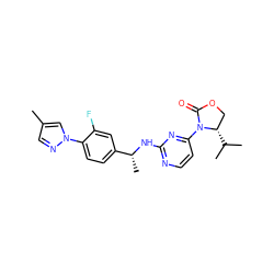 Cc1cnn(-c2ccc([C@@H](C)Nc3nccc(N4C(=O)OC[C@@H]4C(C)C)n3)cc2F)c1 ZINC000221130054