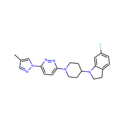 Cc1cnn(-c2ccc(N3CCC(N4CCc5ccc(F)cc54)CC3)nn2)c1 ZINC000103242927