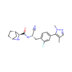 Cc1cnn(C)c1-c1ccc(C[C@@H](C#N)NC(=O)[C@H]2N[C@@H]3CC[C@H]2C3)c(F)c1 ZINC000219311499