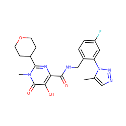 Cc1cnnn1-c1cc(F)ccc1CNC(=O)c1nc(C2CCOCC2)n(C)c(=O)c1O ZINC000198797083