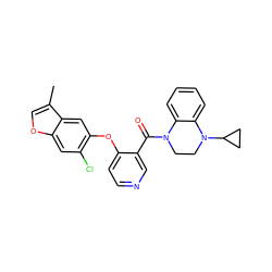 Cc1coc2cc(Cl)c(Oc3ccncc3C(=O)N3CCN(C4CC4)c4ccccc43)cc12 ZINC000169349708