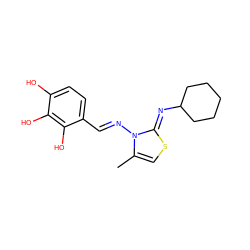 Cc1cs/c(=N\C2CCCCC2)n1/N=C/c1ccc(O)c(O)c1O ZINC000015913384