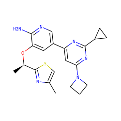 Cc1csc([C@@H](C)Oc2cc(-c3cc(N4CCC4)nc(C4CC4)n3)cnc2N)n1 ZINC000653685019