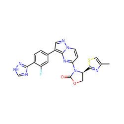 Cc1csc([C@H]2COC(=O)N2c2ccn3ncc(-c4ccc(-c5nc[nH]n5)c(F)c4)c3n2)n1 ZINC000116184856