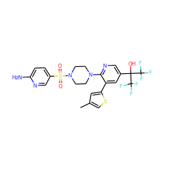 Cc1csc(-c2cc(C(O)(C(F)(F)F)C(F)(F)F)cnc2N2CCN(S(=O)(=O)c3ccc(N)nc3)CC2)c1 ZINC000299825435