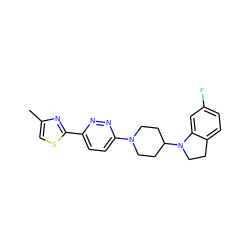 Cc1csc(-c2ccc(N3CCC(N4CCc5ccc(F)cc54)CC3)nn2)n1 ZINC000103242961