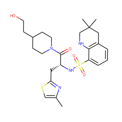 Cc1csc(C[C@@H](NS(=O)(=O)c2cccc3c2NCC(C)(C)C3)C(=O)N2CCC(CCO)CC2)n1 ZINC000029335611