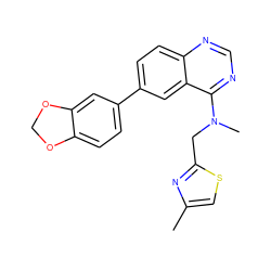 Cc1csc(CN(C)c2ncnc3ccc(-c4ccc5c(c4)OCO5)cc23)n1 ZINC000066148537