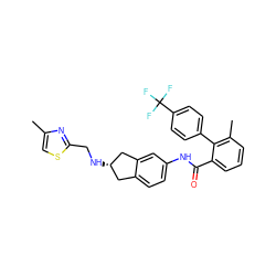 Cc1csc(CN[C@H]2Cc3ccc(NC(=O)c4cccc(C)c4-c4ccc(C(F)(F)F)cc4)cc3C2)n1 ZINC000033359324