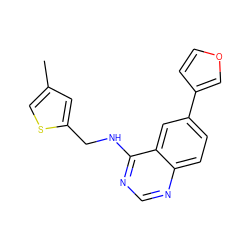 Cc1csc(CNc2ncnc3ccc(-c4ccoc4)cc23)c1 ZINC000036380636