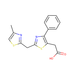 Cc1csc(Cc2nc(-c3ccccc3)c(CC(=O)O)s2)n1 ZINC000095602515