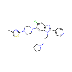 Cc1csc(N2CCN(c3cc4c(cc3Cl)nc(-c3ccncc3)n4CCCN3CCCC3)CC2)n1 ZINC000012470829