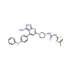 Cc1csc(NC(=O)N[C@@H]2CCN(c3cc(-c4ccc(Oc5ccccc5)cc4)c4c(N)[nH]nc4n3)C2)n1 ZINC000218451282