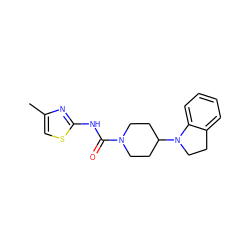 Cc1csc(NC(=O)N2CCC(N3CCc4ccccc43)CC2)n1 ZINC000103241454