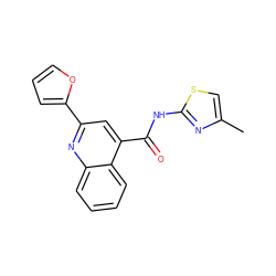 Cc1csc(NC(=O)c2cc(-c3ccco3)nc3ccccc23)n1 ZINC000003249761