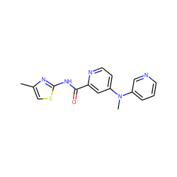 Cc1csc(NC(=O)c2cc(N(C)c3cccnc3)ccn2)n1 ZINC000118268807