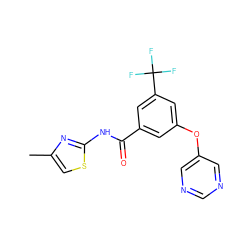 Cc1csc(NC(=O)c2cc(Oc3cncnc3)cc(C(F)(F)F)c2)n1 ZINC000096939170