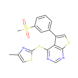 Cc1csc(Sc2ncnc3scc(-c4cccc(S(C)(=O)=O)c4)c23)n1 ZINC000114813686