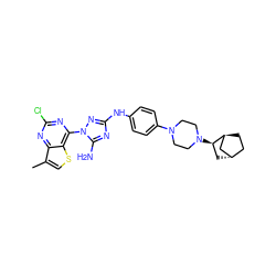 Cc1csc2c(-n3nc(Nc4ccc(N5CCN([C@@H]6C[C@H]7CC[C@H]6C7)CC5)cc4)nc3N)nc(Cl)nc12 ZINC001384201909