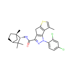 Cc1csc2c1-c1c(c(C(=O)N[C@@H]3C(C)(C)[C@H]4CC[C@@]3(C)C4)nn1-c1ccc(Cl)cc1Cl)C2 ZINC000299830754