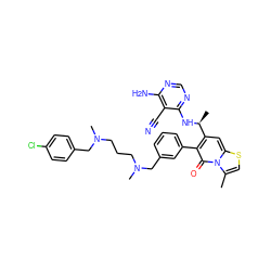 Cc1csc2cc([C@H](C)Nc3ncnc(N)c3C#N)c(-c3cccc(CN(C)CCCN(C)Cc4ccc(Cl)cc4)c3)c(=O)n12 ZINC001772657704