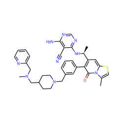 Cc1csc2cc([C@H](C)Nc3ncnc(N)c3C#N)c(-c3cccc(CN4CCC(CN(C)Cc5ccccn5)CC4)c3)c(=O)n12 ZINC001772646329