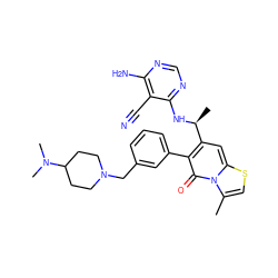 Cc1csc2cc([C@H](C)Nc3ncnc(N)c3C#N)c(-c3cccc(CN4CCC(N(C)C)CC4)c3)c(=O)n12 ZINC001772656574