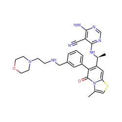 Cc1csc2cc([C@H](C)Nc3ncnc(N)c3C#N)c(-c3cccc(CNCCN4CCOCC4)c3)c(=O)n12 ZINC001772637031