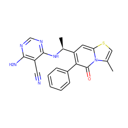 Cc1csc2cc([C@H](C)Nc3ncnc(N)c3C#N)c(-c3ccccc3)c(=O)n12 ZINC001772606870