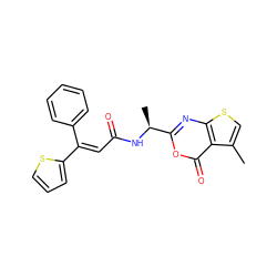 Cc1csc2nc([C@H](C)NC(=O)/C=C(\c3ccccc3)c3cccs3)oc(=O)c12 ZINC000027518664