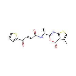 Cc1csc2nc([C@H](C)NC(=O)/C=C/C(=O)c3cccs3)oc(=O)c12 ZINC000006523560