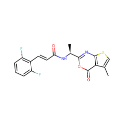 Cc1csc2nc([C@H](C)NC(=O)/C=C/c3c(F)cccc3F)oc(=O)c12 ZINC000027519727