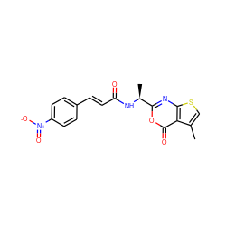 Cc1csc2nc([C@H](C)NC(=O)/C=C/c3ccc([N+](=O)[O-])cc3)oc(=O)c12 ZINC000003584938