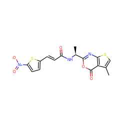 Cc1csc2nc([C@H](C)NC(=O)/C=C/c3ccc([N+](=O)[O-])s3)oc(=O)c12 ZINC000027519405