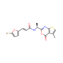 Cc1csc2nc([C@H](C)NC(=O)/C=C/c3ccc(Br)o3)oc(=O)c12 ZINC000003584879