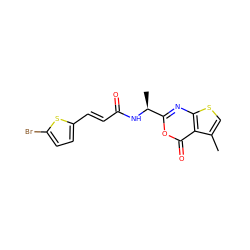 Cc1csc2nc([C@H](C)NC(=O)/C=C/c3ccc(Br)s3)oc(=O)c12 ZINC000000582235