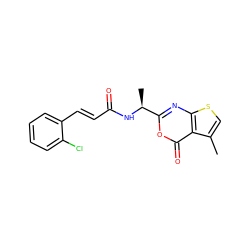 Cc1csc2nc([C@H](C)NC(=O)/C=C/c3ccccc3Cl)oc(=O)c12 ZINC000027519994