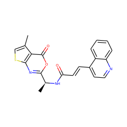 Cc1csc2nc([C@H](C)NC(=O)/C=C/c3ccnc4ccccc34)oc(=O)c12 ZINC000027519040