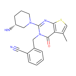 Cc1csc2nc(N3CCC[C@@H](N)C3)n(Cc3ccccc3C#N)c(=O)c12 ZINC000066100245