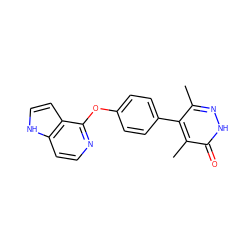 Cc1n[nH]c(=O)c(C)c1-c1ccc(Oc2nccc3[nH]ccc23)cc1 ZINC000144668357