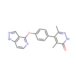 Cc1n[nH]c(=O)c(C)c1-c1ccc(Oc2nccc3[nH]ncc23)cc1 ZINC000144703737