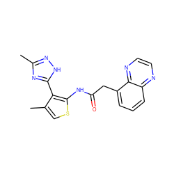 Cc1n[nH]c(-c2c(C)csc2NC(=O)Cc2cccc3nccnc23)n1 ZINC000066079868