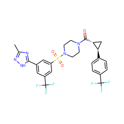 Cc1n[nH]c(-c2cc(C(F)(F)F)cc(S(=O)(=O)N3CCN(C(=O)[C@@H]4C[C@H]4c4ccc(C(F)(F)F)cc4)CC3)c2)n1 ZINC000049877940