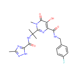 Cc1n[nH]c(C(=O)NC(C)(C)c2nc(C(=O)NCc3ccc(F)cc3)c(O)c(=O)n2C)n1 ZINC000036925337